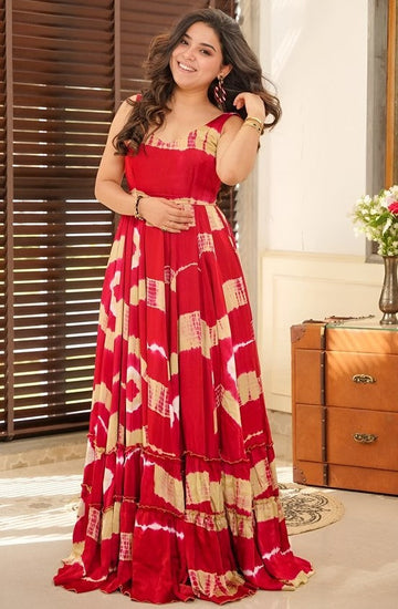 Striking Red Color Rayon Fabric Gown