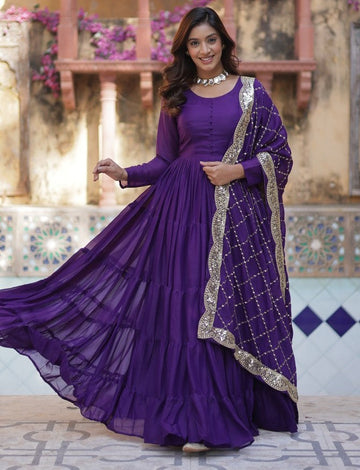 Striking Purple Color Georgette Fabric Gown