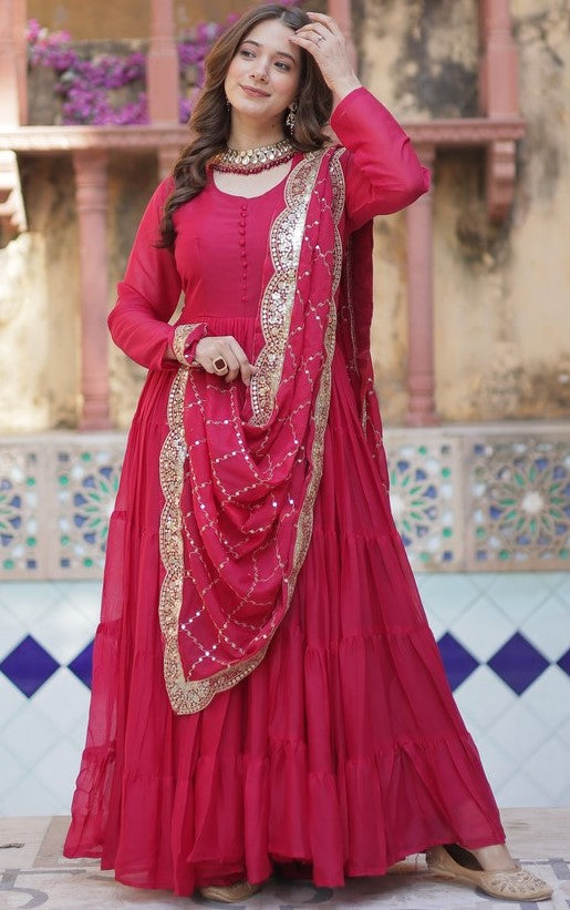 Striking Pink Color Georgette Fabric Gown