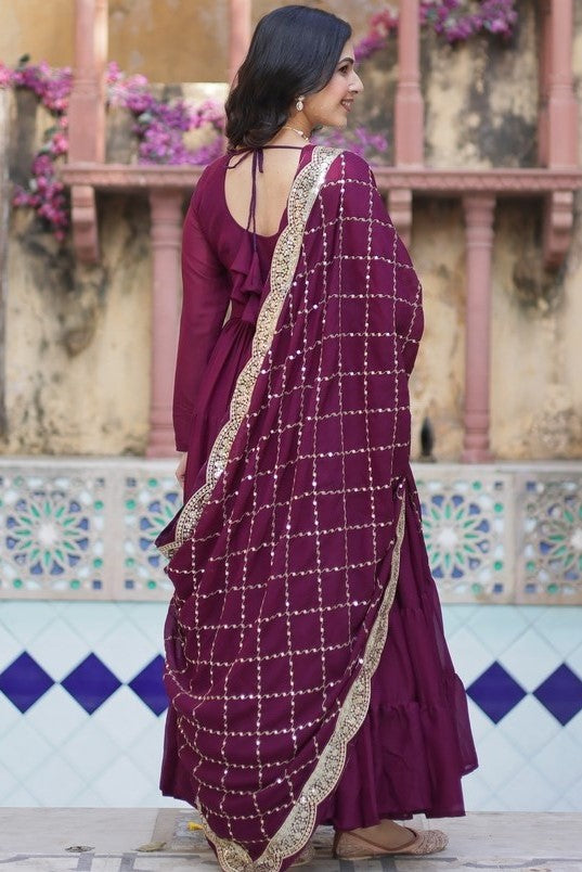 Striking Wine Color Georgette Fabric Gown