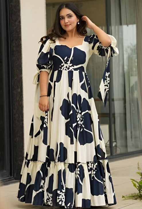 Amazing Cream Color Rayon Fabric Gown