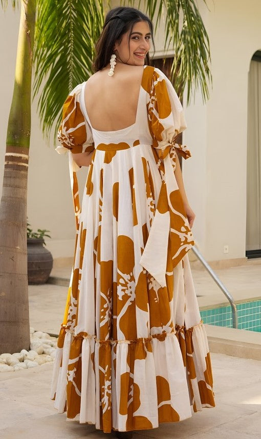 Amazing Cream Color Rayon Fabric Gown