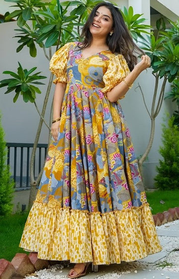 Amazing Multi Color Rayon Fabric Gown