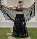 Dazzling Black Color Georgette Fabric Party Wear Lehenga