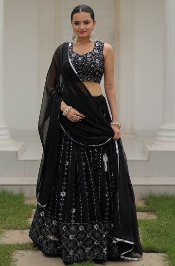 Dazzling Black Color Georgette Fabric Party Wear Lehenga