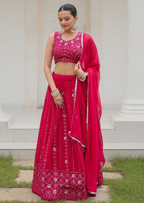 Dazzling Red Color Georgette Fabric Party Wear Lehenga