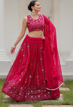 Dazzling Red Color Georgette Fabric Party Wear Lehenga