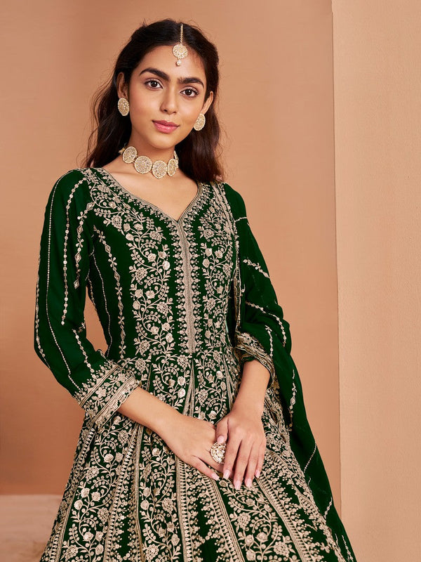 Tasteful Green Color Georgette Fabric Gown