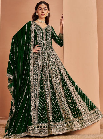 Tasteful Green Color Georgette Fabric Gown