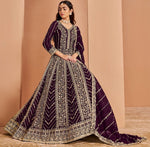 Tasteful Wine Color Georgette Fabric Gown