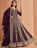 Tasteful Wine Color Georgette Fabric Gown