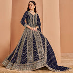 Tasteful Navy Blue Color Georgette Fabric Gown