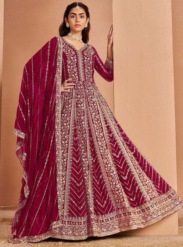 Tasteful Pink Color Georgette Fabric Gown