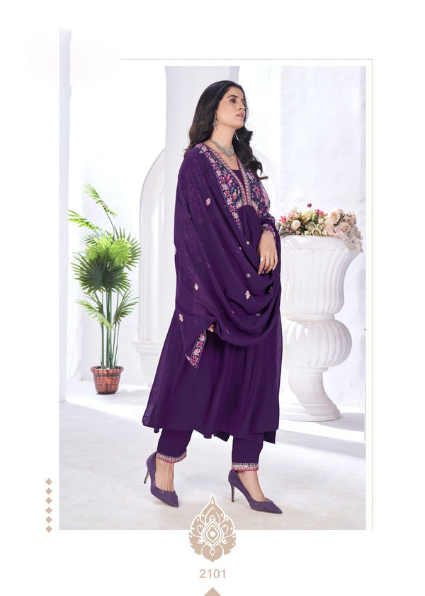 Divine Purple Color Georgette Fabric Designer Suit