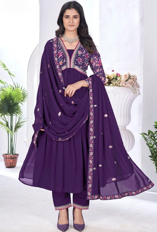 Divine Purple Color Georgette Fabric Designer Suit