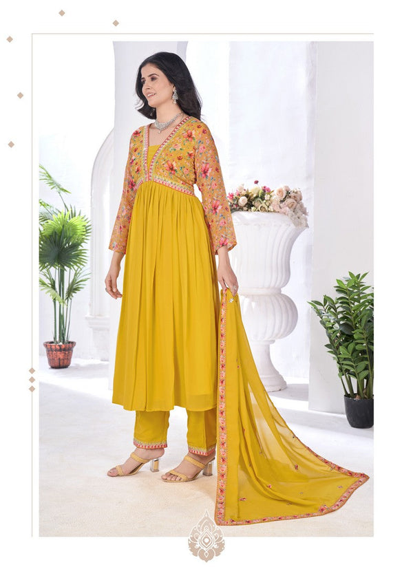 Divine Yellow Color Georgette Fabric Designer Suit