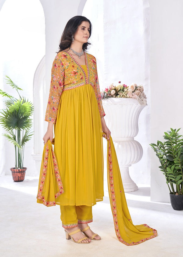 Divine Yellow Color Georgette Fabric Designer Suit