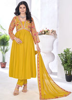 Divine Yellow Color Georgette Fabric Designer Suit