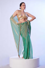 Ideal Green Color Chinon Fabric Designer Saree