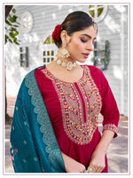 Divine Red Color Viscose Fabric Designer Suit