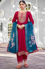 Divine Red Color Viscose Fabric Designer Suit