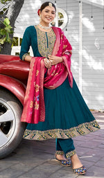 Divine Teal Color Viscose Fabric Designer Suit