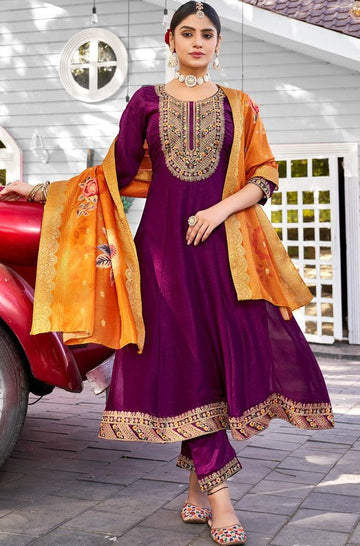 Divine Purple Color Viscose Fabric Designer Suit