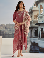 Amazing Maroon Color Cotton Fabric Designer Suit