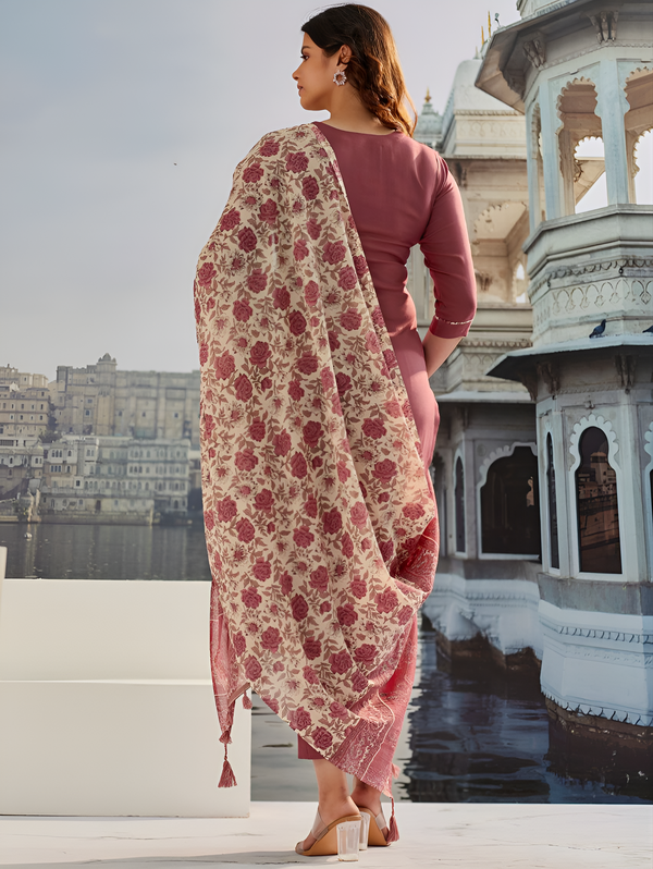 Amazing Maroon Color Cotton Fabric Designer Suit