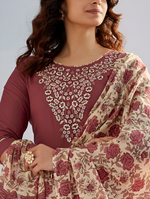 Amazing Maroon Color Cotton Fabric Designer Suit