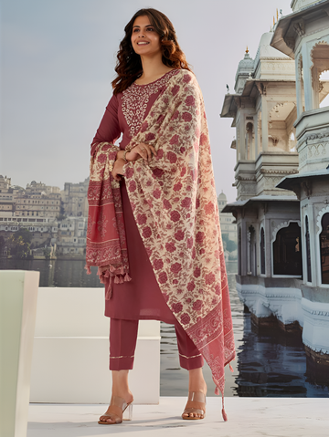 Amazing Maroon Color Cotton Fabric Designer Suit