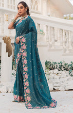 Ideal Teal Color Crush Fabric Designer Saree