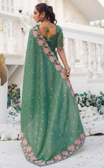 Ideal Green Color Crush Fabric Designer Saree