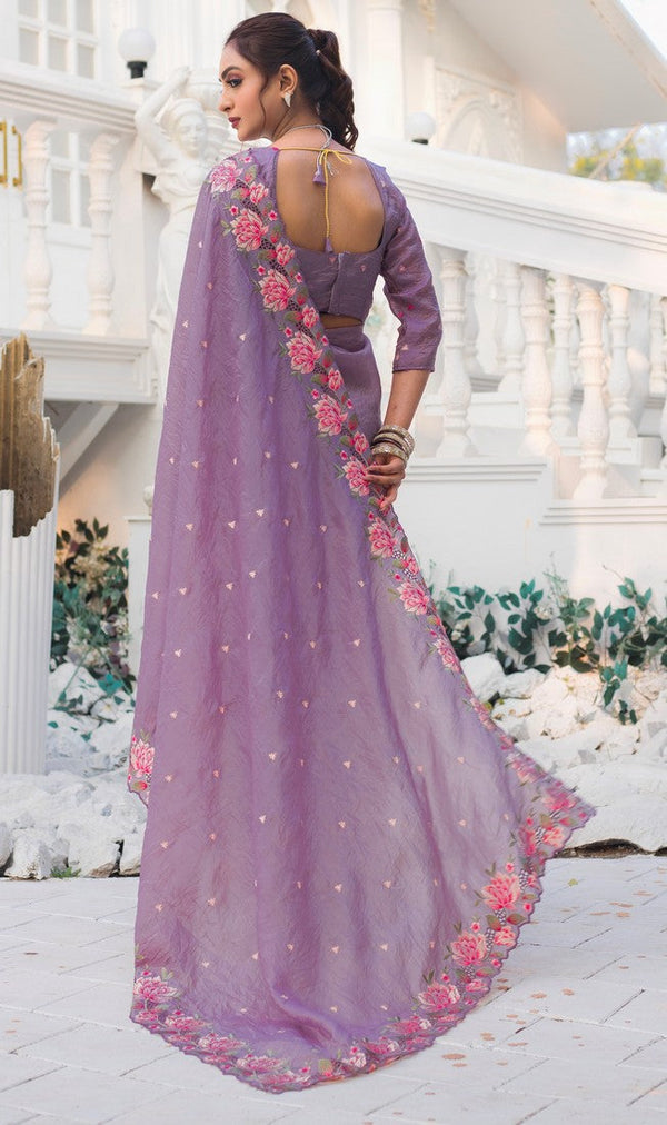 Ideal Purple Color Crush Fabric Designer Saree