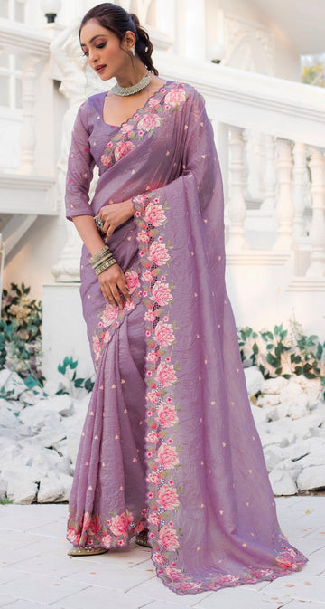 Ideal Purple Color Crush Fabric Designer Saree