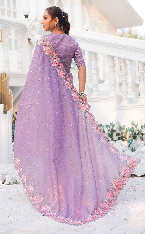 Ideal Purple Color Crush Fabric Designer Saree