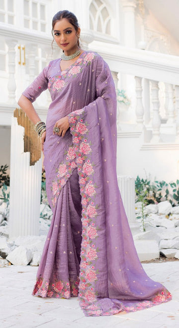 Ideal Purple Color Crush Fabric Designer Saree