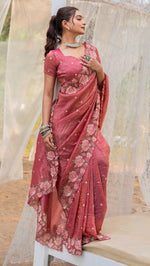 Ideal Peach Color Crush Fabric Designer Saree