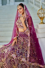 Dazzling Voilet Color Net Fabric Wedding Lehenga