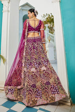 Dazzling Voilet Color Net Fabric Wedding Lehenga