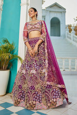 Dazzling Voilet Color Net Fabric Wedding Lehenga