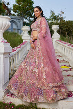 Dazzling Pink Color Net Fabric Wedding Lehenga