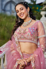 Dazzling Pink Color Net Fabric Wedding Lehenga