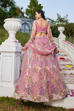 Dazzling Pink Color Net Fabric Wedding Lehenga