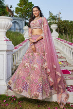 Dazzling Pink Color Net Fabric Wedding Lehenga