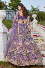 Dazzling Purple Color Net Fabric Wedding Lehenga