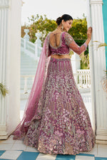 Dazzling Purple Color Net Fabric Wedding Lehenga