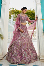 Dazzling Purple Color Net Fabric Wedding Lehenga