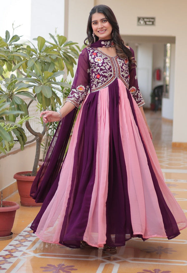 Striking Purple Color Georgette Fabric Gown