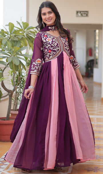 Striking Purple Color Georgette Fabric Gown